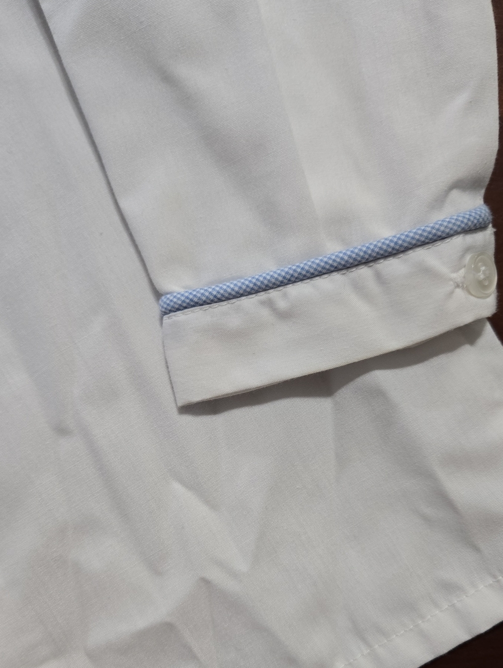 Remember Nguyen Sz 5 White Long-Sleeve Shirt with Light Blue Trim - Picture 4 of 4
